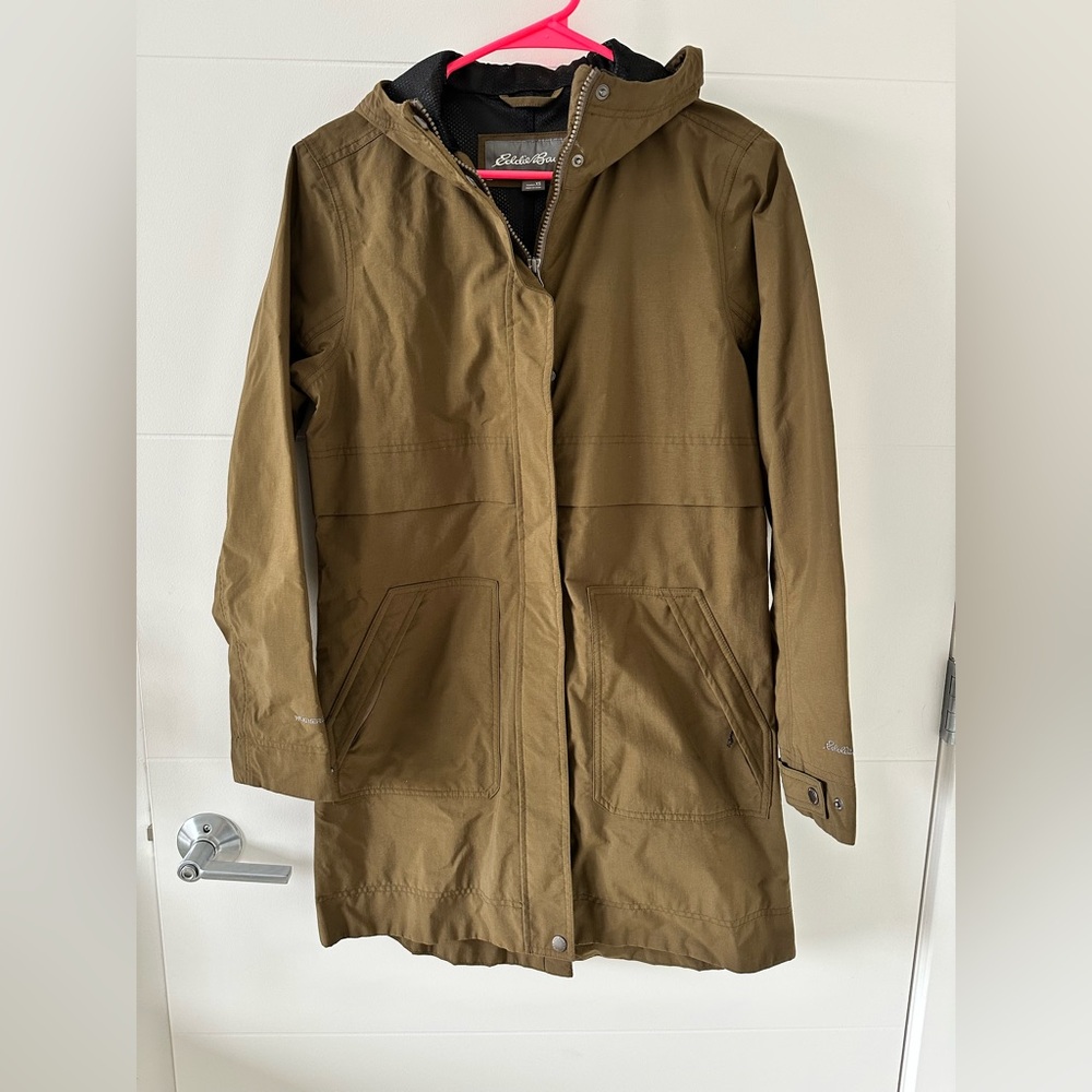 Eddie Bauer Olive Green Hooded Raincoat Waterproof Jacket XS